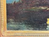 a picture of a painting of a boat on the water