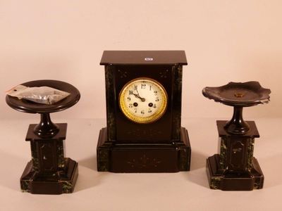 Garniture de cheminée en marbre noir et marbre vert, compren… - Photo 1