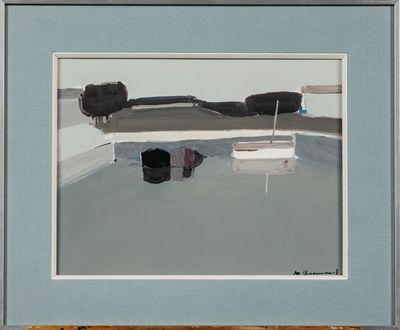 a painting of a couch and a chair in a room