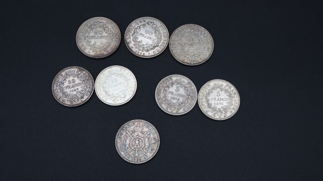 Lot de pièces de monnaies en argent : 3x50francs Hercule 1974, 19...