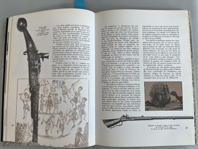 un livre ouvert avec l'image d'un pistolet et celle d'un soldat