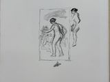 a black and white drawing of two nudes in front of a mirror