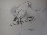 un dessin représentant un oiseau perché sur un poteau