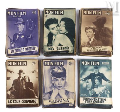 six affiches de cinéma vintage représentant des hommes et des femmes sur fond blanc
