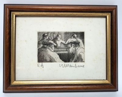 an image of a drawing of a group of people sitting around a table