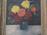 une peinture de fleurs dans un vase sur une table