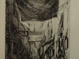 an image of a drawing of a street with people walking down it