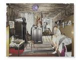 un tableau représentant une femme assise sur un lit dans une chambre