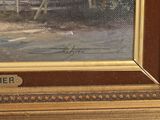 a picture of a painting of a man sitting on a bench