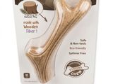 Ce jouet à mâcher en bois en forme de bois de cerf est fabriqué à partir de bois naturel et présente un gros os en forme de chien