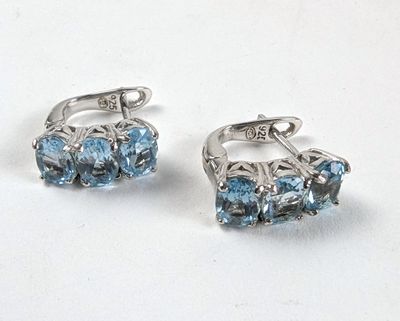 une paire de boucles d'oreilles en topaze bleue sur un fond blanc