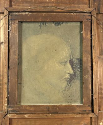 tableau représentant un homme barbu, dans un cadre en bois