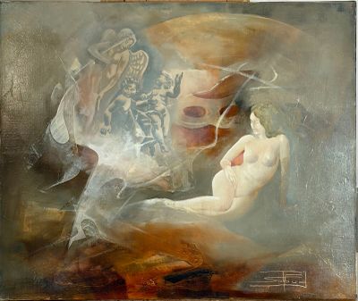 painting of a painting of a man and a woman in a landscape