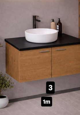 Ensemble meuble de salle de bain 100 cm OSKAB – Chêne Okra a…