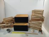 a pile of wooden crates sitting on top of a table