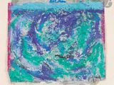 une image représentant une peinture montrant un tourbillon bleu et vert sur une feuille de papier