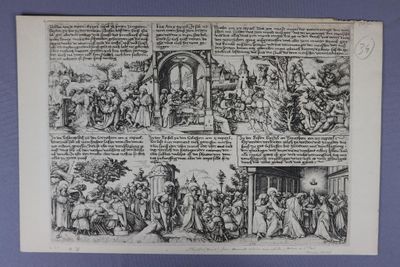 an old book with a drawing of a scene in a medieval setting