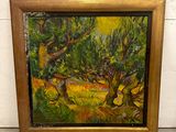 an oil painting of a painting of trees in a field