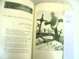 an open book with a drawing of a man holding a cross