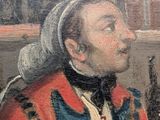 painting of a man in a red coat with a bottle in his hand