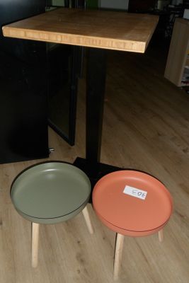three pots and pans sitting on a wooden table