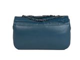 a blue leather shoulder bag with a chain strap