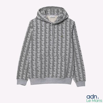 the hoodie is made of a grey and white geometric pattern