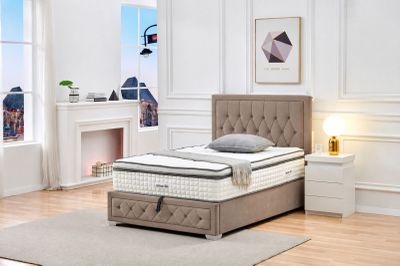 62 / Lit Coffre 140 x 190 Ottoman Cubana Velours Taupe…
