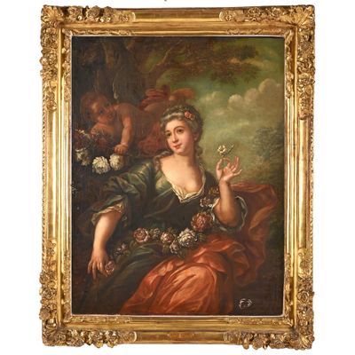 une image représentant un tableau où l'on voit une femme tenant une fleur à la main