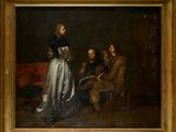 an image of a painting of a woman and two men in a room