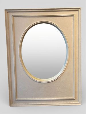 MIROIR ovale cadre rectangulaire en bois peint en blanc