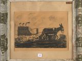 une vieille photo représentant une calèche tirée par des chevaux, avec un homme à l'intérieur