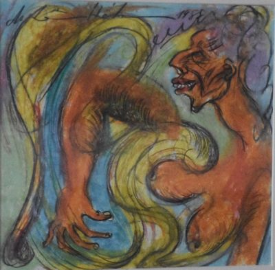 tableau représentant un homme et une femme qui se disputent devant un miroir
