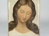 a painting of a woman with long hair and a white shirt