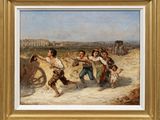 une image représentant un tableau où l'on voit un groupe d'enfants jouant dans le sable