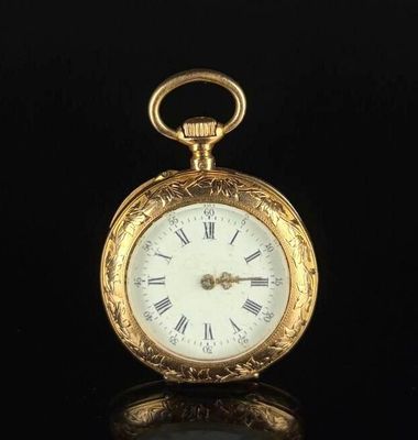 an image of a gold pocket watch with roman numerals on the face