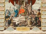 an illustration of a picture of a man on a throne surrounded by women and men