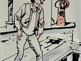 drawing of a man standing in front of a window in a room
