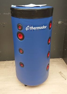 une poubelle bleue et noire équipée de lumières rouges