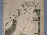 a drawing of a woman sitting in a chair with two cats
