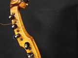 a close up of a violin with a wooden neck and strings