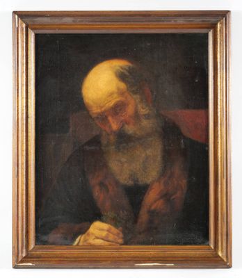 Ecole du XIXe siècle Portrait d'un homme barbu tenant quelqu…