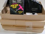a cardboard box with a couple of items inside of it