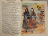 an open book with a picture of a woman and two children on a horse drawn carriage