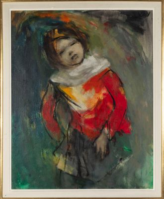 ECOLE ISRAELIENNE Petite fille en rouge Huile sur toile port…