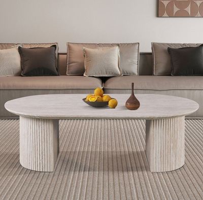 Table basse ovale, décor travertin beige, dimensions: 120x70… - Photo 1