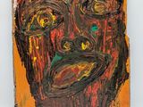une image représentant un tableau montrant un visage sur fond orange