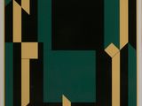an image of a painting of a square in green and gold