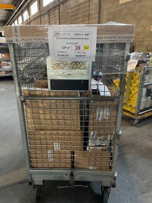 a cart with boxes of food in it in a warehouse
