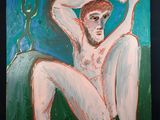 un tableau représentant un homme assis par terre